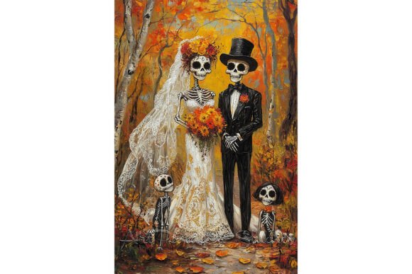 Colorful Skeleton Wedding Forest Art: A Día de los Muertos Masterpiece