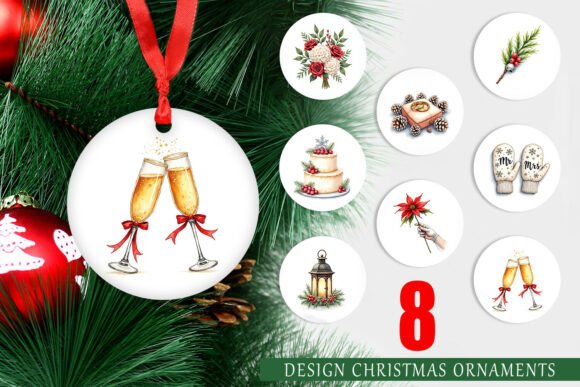 Elegant Christmas Wedding Ornament PNG Set: Festive Watercolor Designs