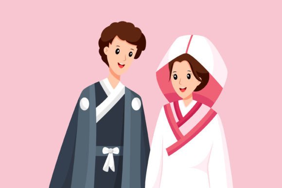 Enchanting Japan Wedding Character Illustration for Designers