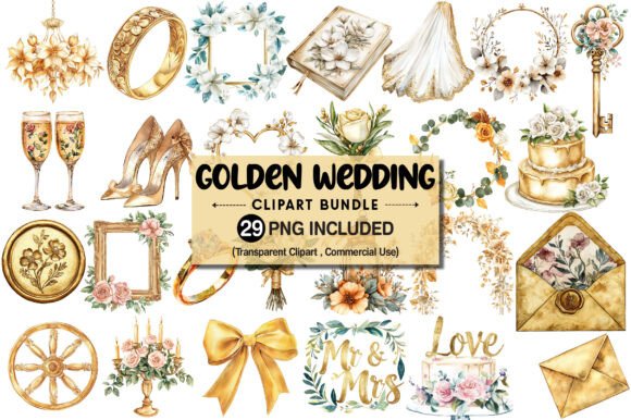 Golden Wedding Decor Clipart for Elegant Celebrations